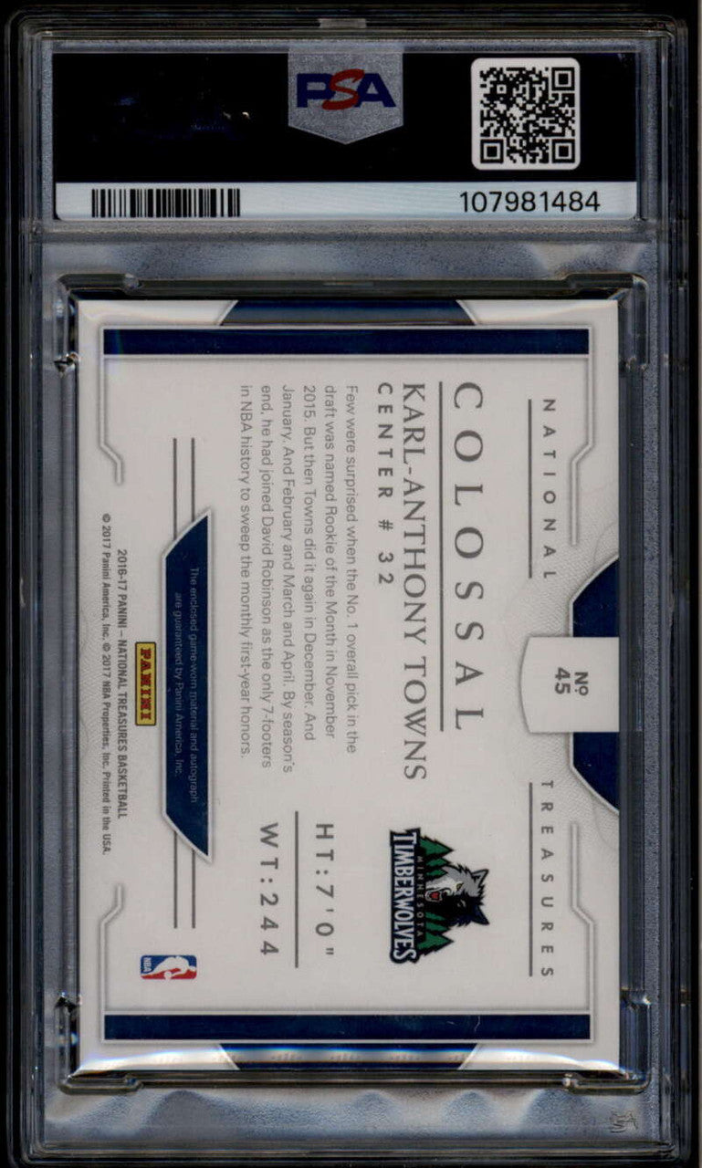 2016-17 Panini National Treasures Colossal Karl-Anthony Towns Patch Auto /25 PSA