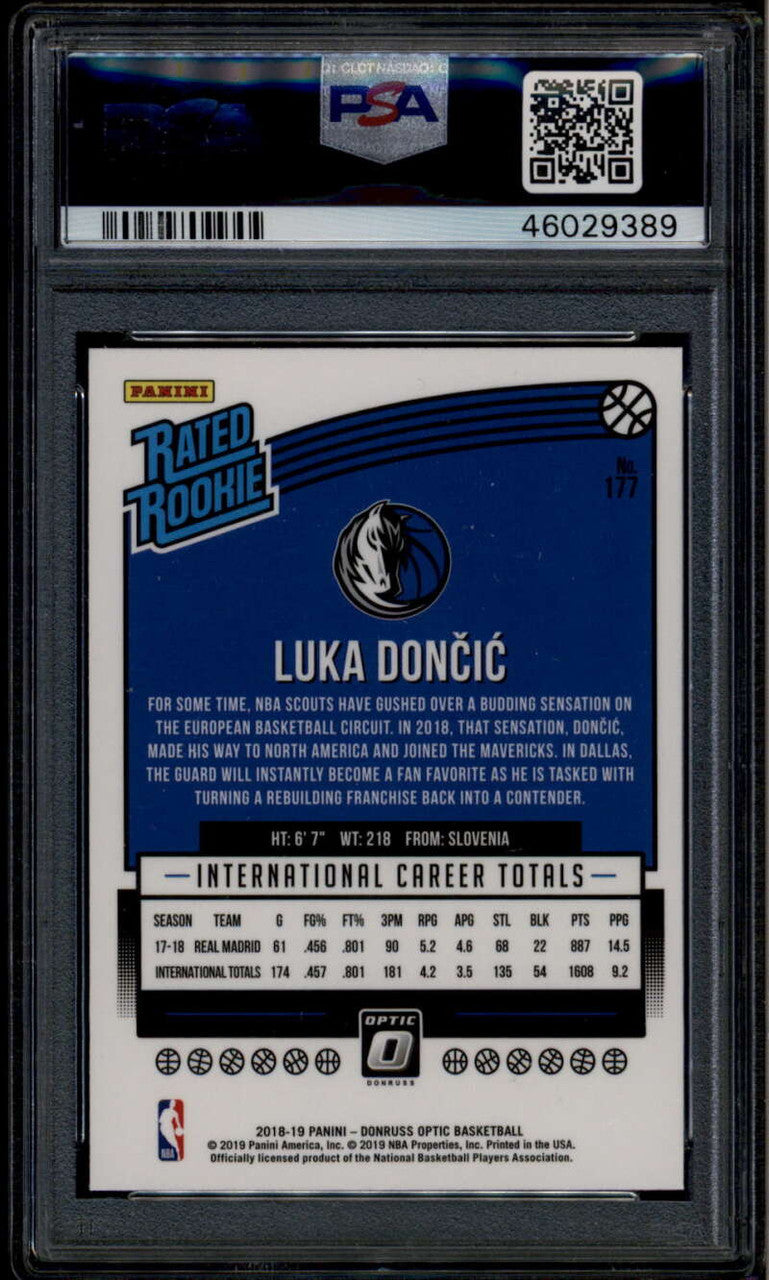 2018-19 Donruss Optic 177 Luka Doncic RR Rated Rookie PSA 8 NM-MT