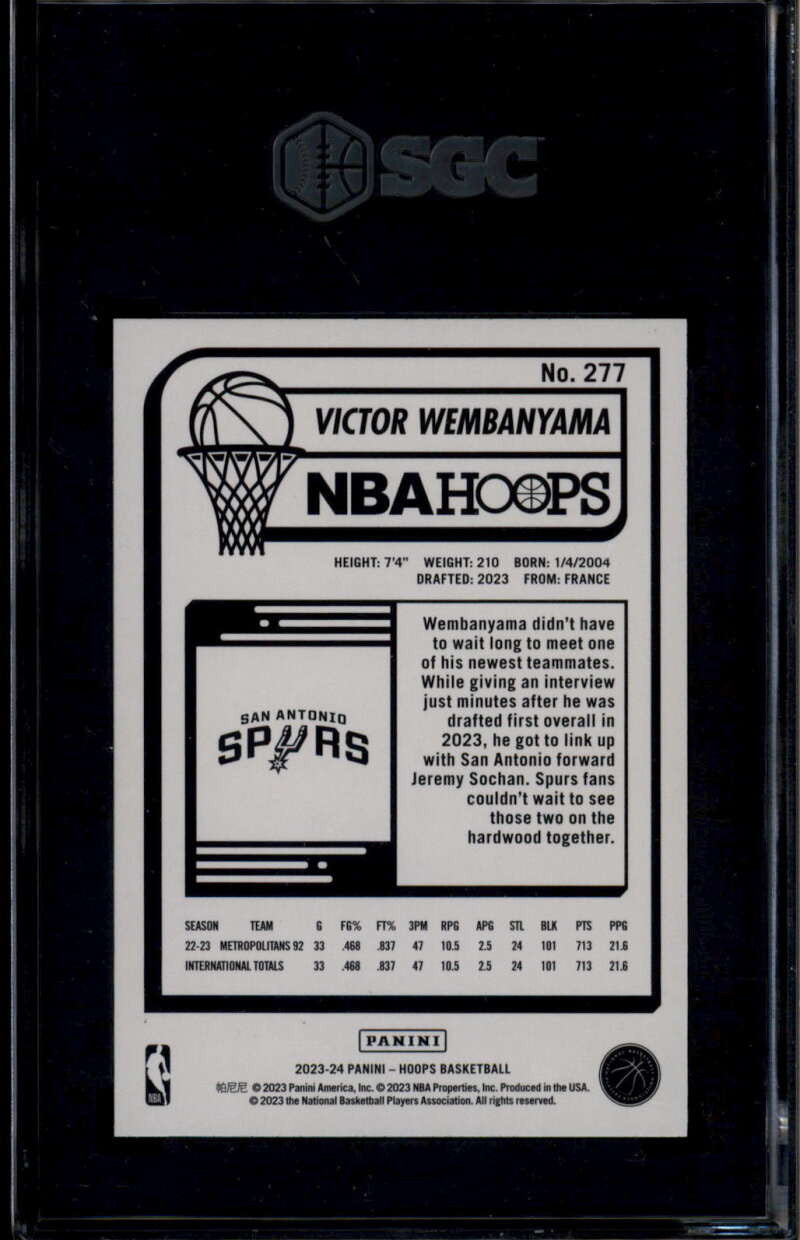 SOLD 185655 2023-24 Hoops 277 Victor Wembanyama Rookie RC SGC 10 GM 4352405