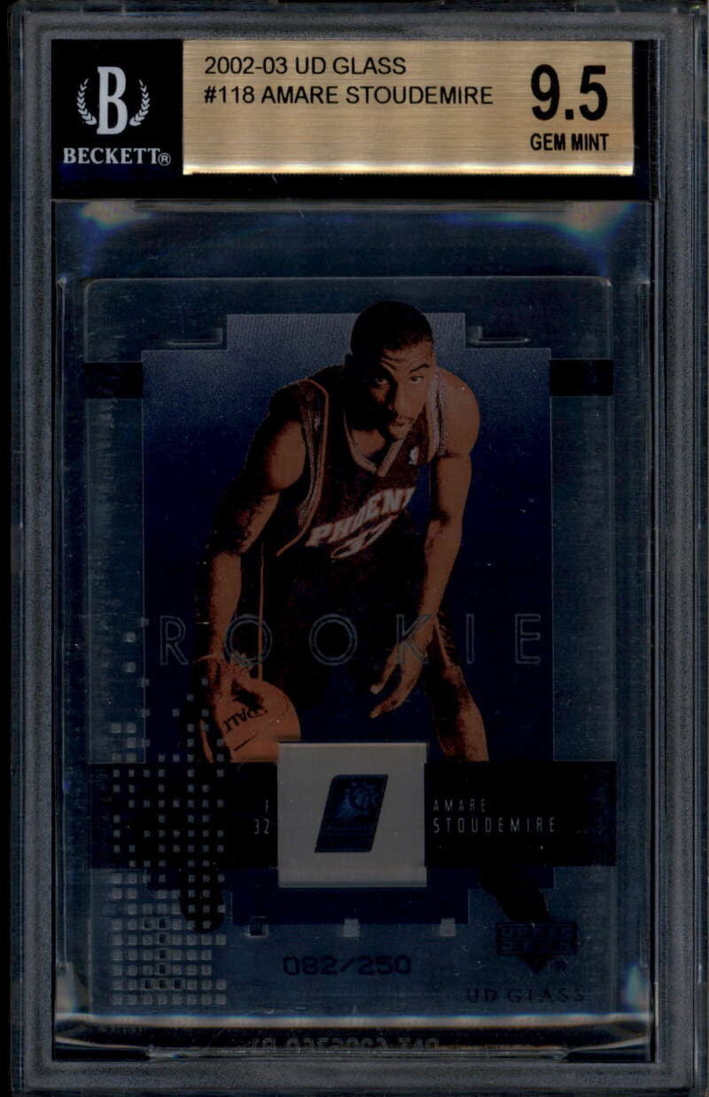 SOLD 185661 2002-03 UD Glass 118 Amare Stoudemire Rookie RC 82/250 BGS 9.5 GEM MINT