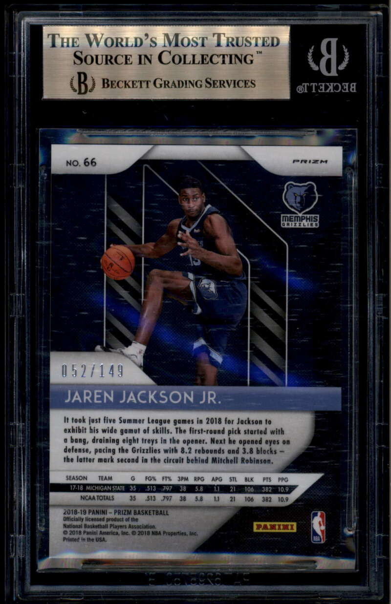 2018-19 Panini Prizm Prizms Purple Ice 66 Jaren Jackson Jr RC 52/149 BGS 9.5 GEM