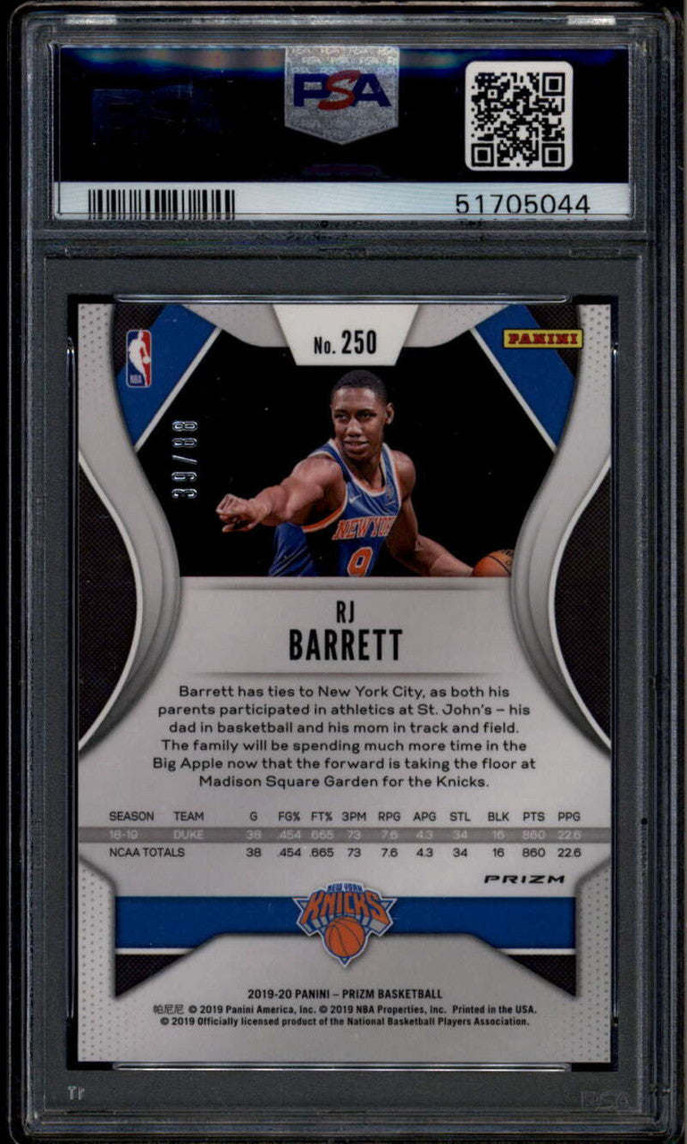 2019-20 Panini Prizm Prizms Choice Red 250 RJ Barrett Rookie RC 39/88 PSA 9 MINT