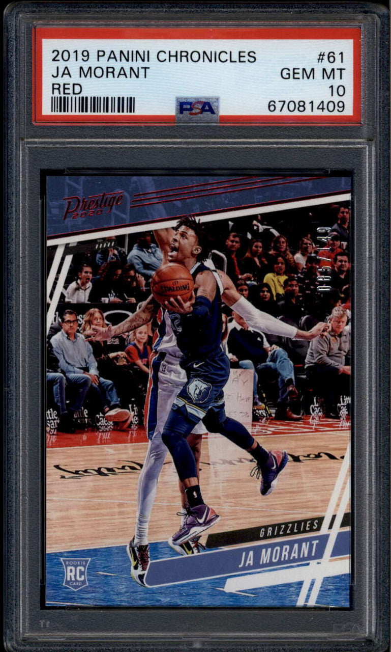 SOLD 185669 2019-20 Panini Chronicles Red 61 Ja Morant Prestige Rookie RC 85/149 PSA 10 GEM