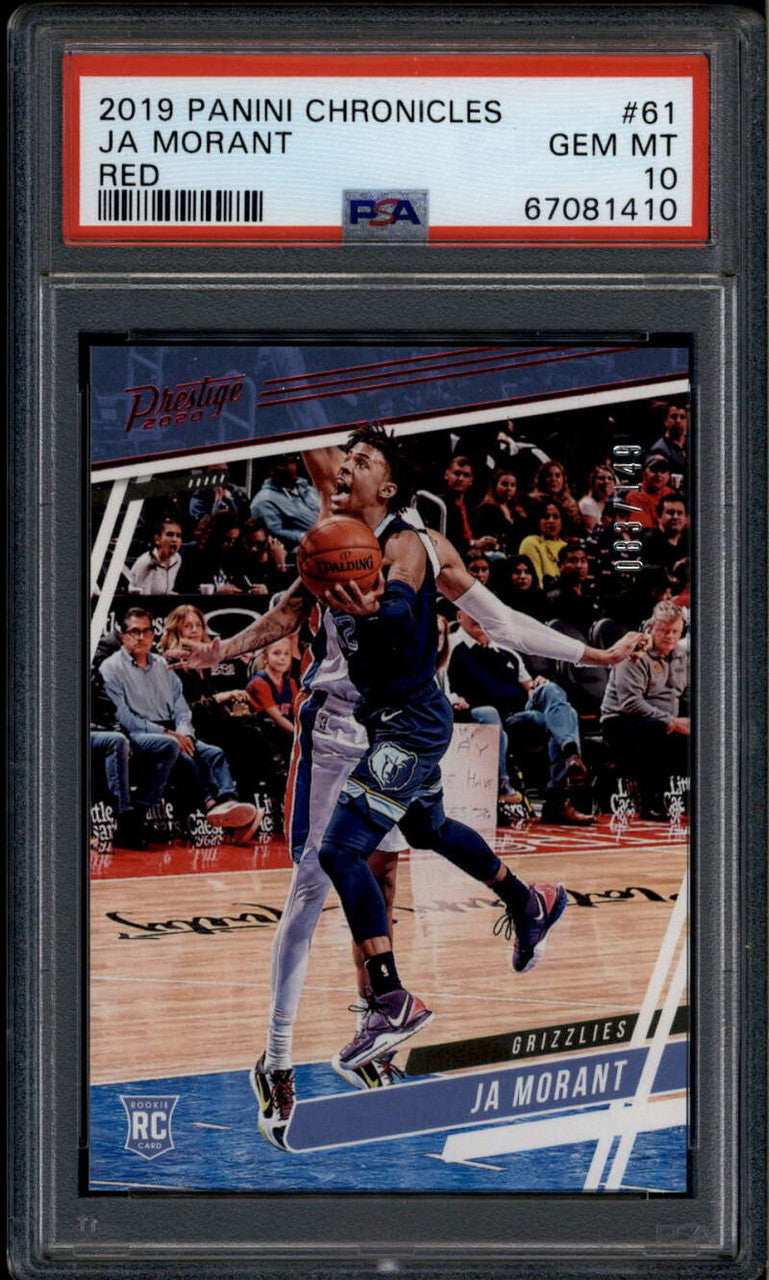 SOLD 185670 2019-20 Panini Chronicles Red 61 Ja Morant Prestige Rookie RC 83/149 PSA 10 GEM