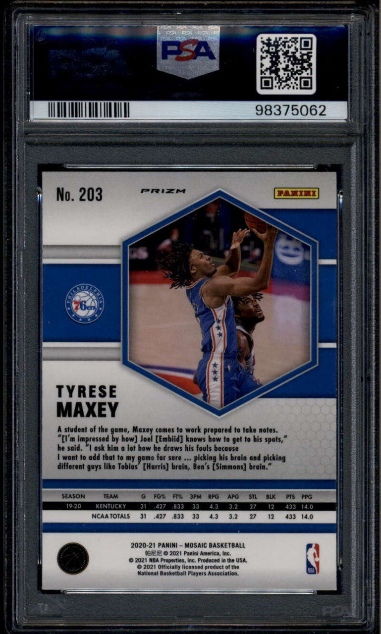 SOLD 185671 2020-21 Panini Mosaic Camo Pink Refractor 203 Tyrese Maxey Rookie RC PSA 10 GEM