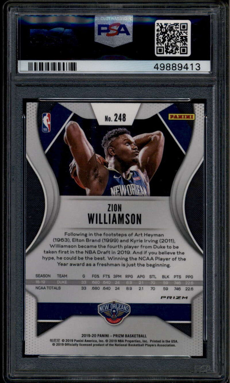2019-20 Panini Prizm Prizms Hyper Refractor 248 Zion Williamson Rookie RC PSA 9