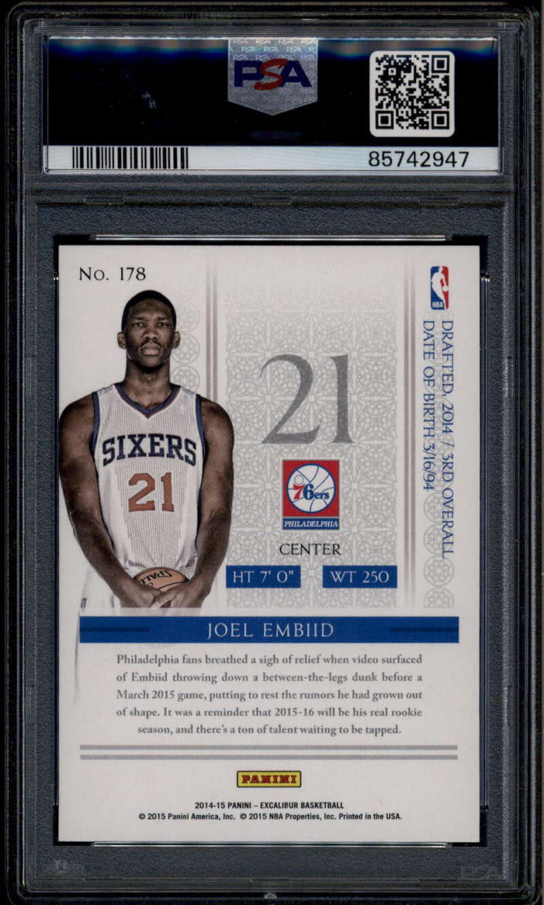 SOLD 185676 2014-15 Panini Excalibur 178 Joel Embiid Rookie RC PSA 10 GEM MT