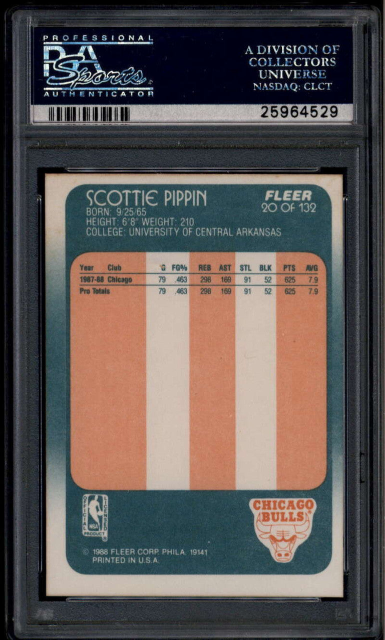 1988-89 Fleer 20 Scottie Pippen UER Rookie RC PSA 8 NM-MT