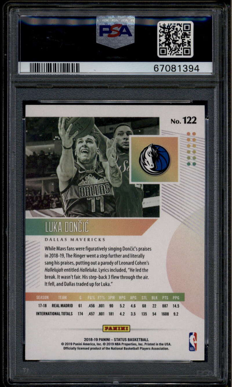 SOLD 185691 2018-19 Panini Status 122 Luka Doncic Rookie RC PSA 10 GEM MT