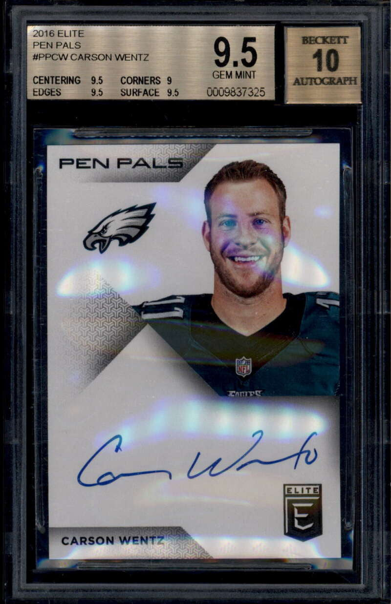 SOLD 185700 2016 Elite Pen Pals PPCW Carson Wentz Rookie RC Auto BGS 9.5 GEM MINT 10