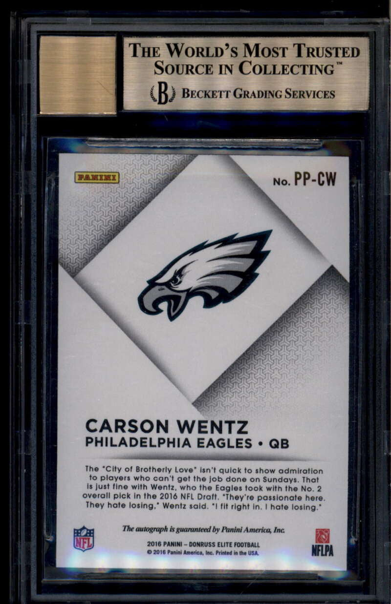 SOLD 185700 2016 Elite Pen Pals PPCW Carson Wentz Rookie RC Auto BGS 9.5 GEM MINT 10