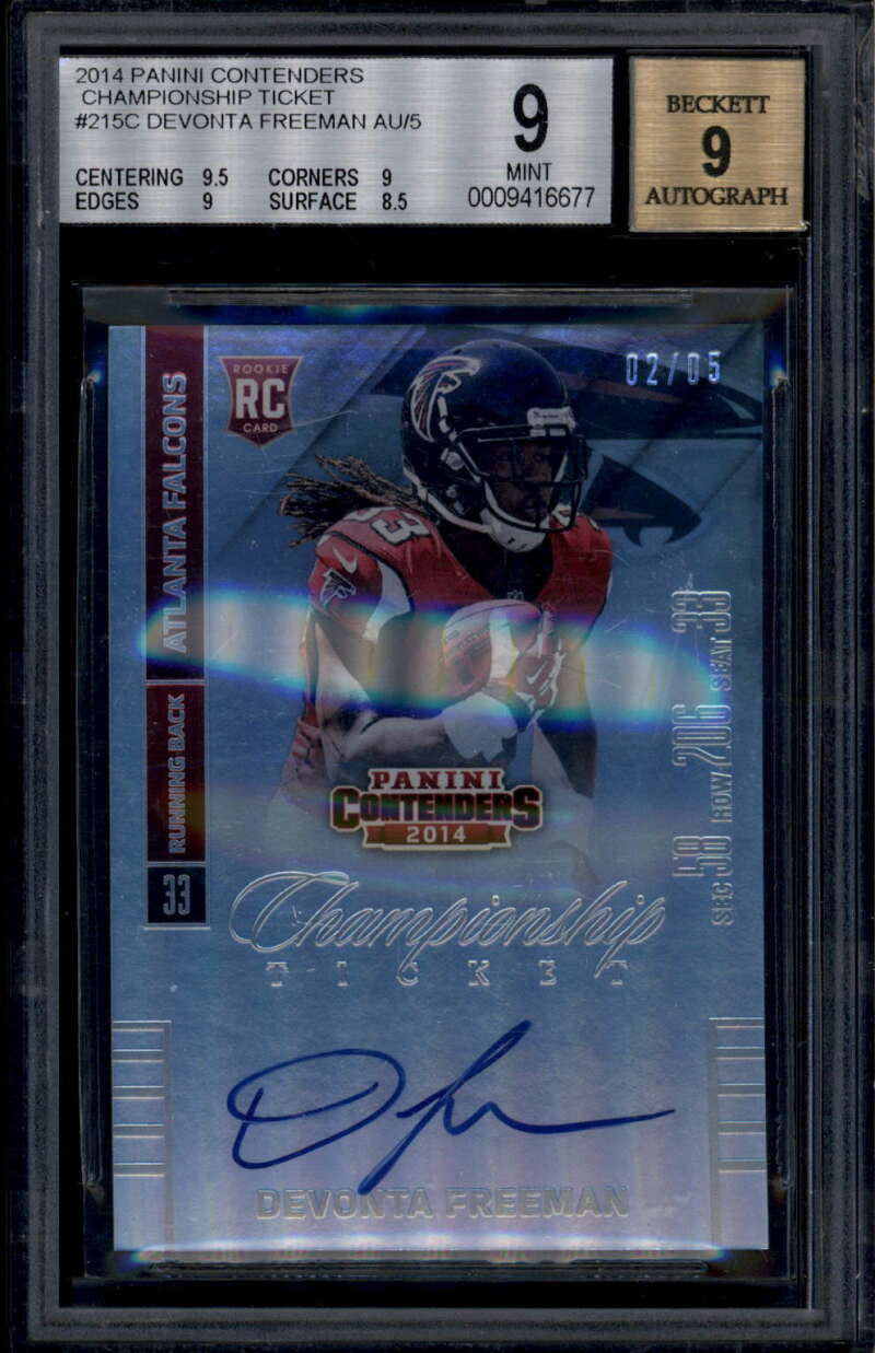 2014 Panini Contenders Championship Ticket 215c Devonta Freeman RC Auto /5 BGS 9
