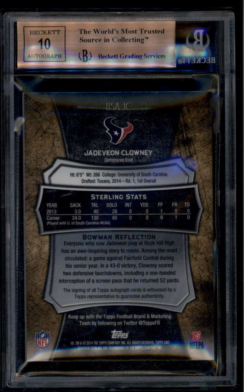 2014 Bowman Sterling Blue Wave Refractor Jadeveon Clowney RC Auto 6/15 BGS 9.5