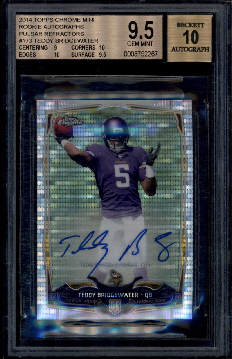 2014 Topps Chrome Mini Pulsar Refractor Teddy Bridgewater RC Auto 14/15 BGS 9.5
