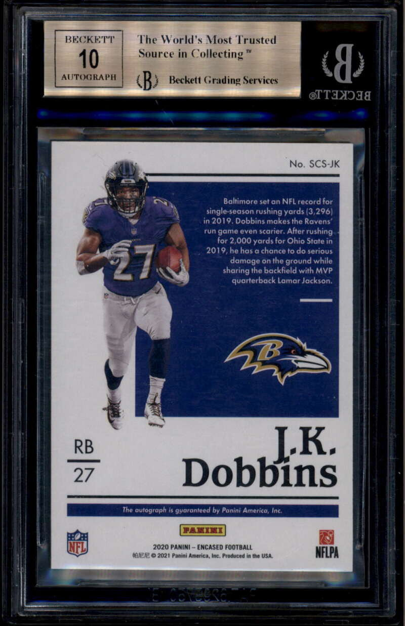 2020 Panini Encased Scripted Signatures Sapphire JK Dobbins RC Auto 1/25 BGS 9.5