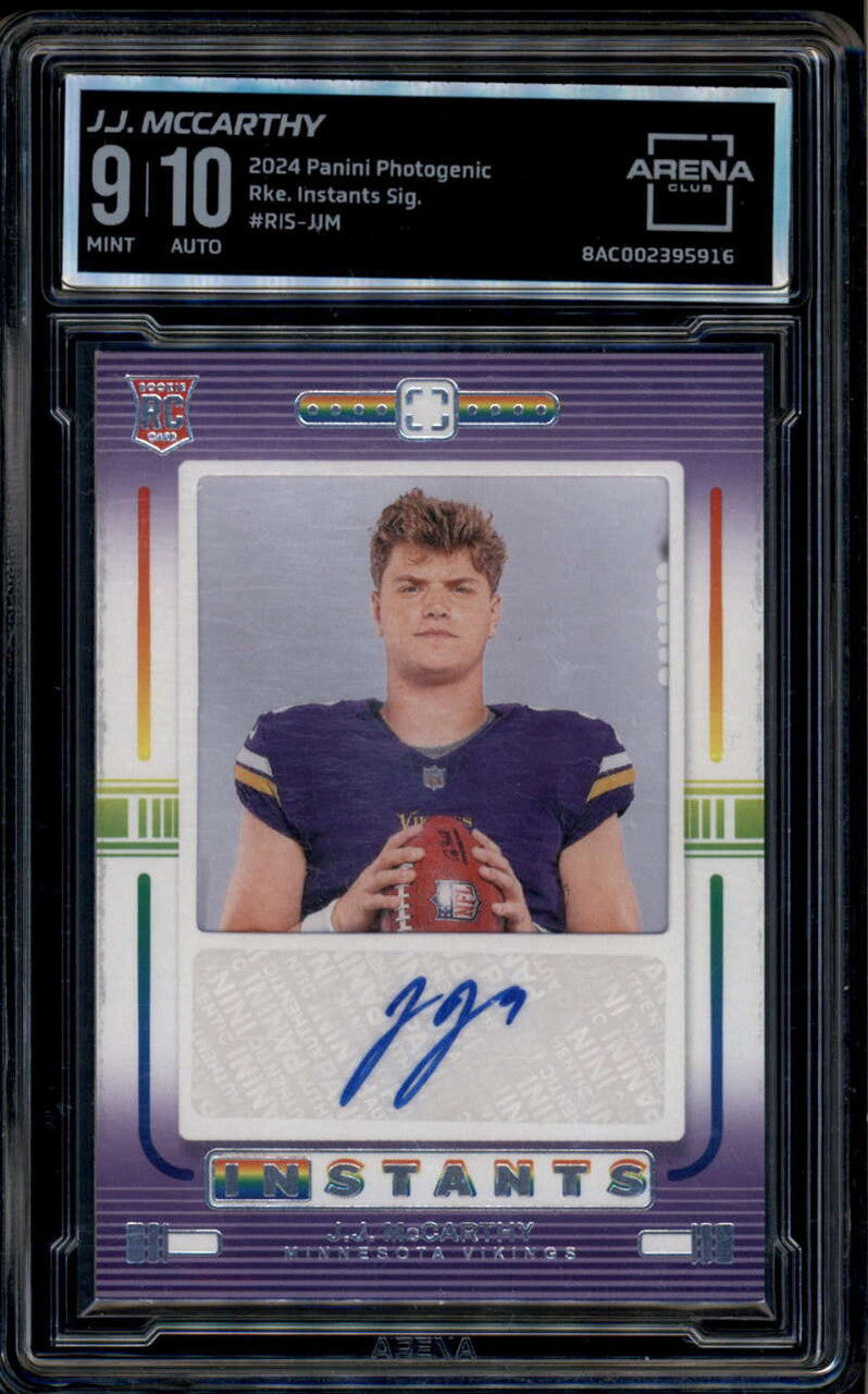 SOLD 185711 2024 Panini PhotoGenic Rookie Instants Signatures 3 JJ McCarthy RC Auto ARENA 9