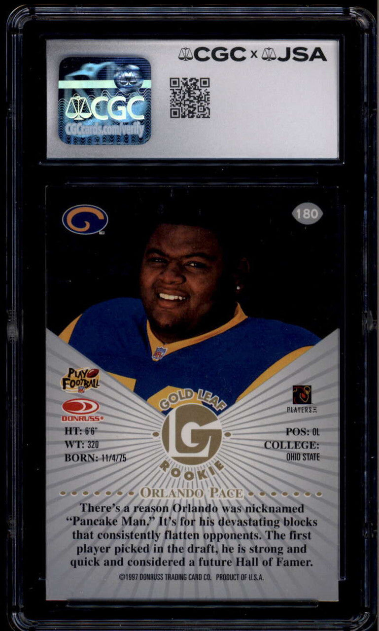 1997 Leaf 180 Orlando Pace Rookie RC CGC x JSA Authentic Autograph Auto 10