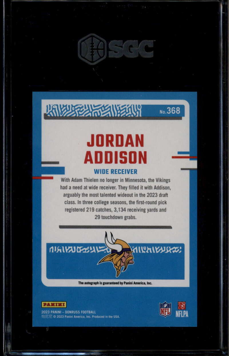 2023 Donruss Rated Rookies Autographs 368 Jordan Addison RC Auto SGC 9.5 MT+ 10