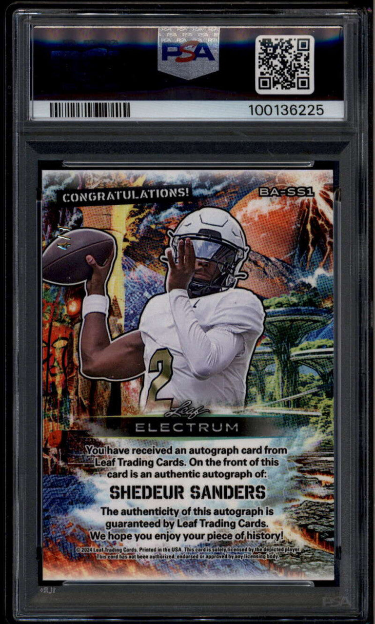 2024 Leaf Electrum Purple Crystals Shedeur Sanders Rookie RC Auto 4/7 PSA 8 NM