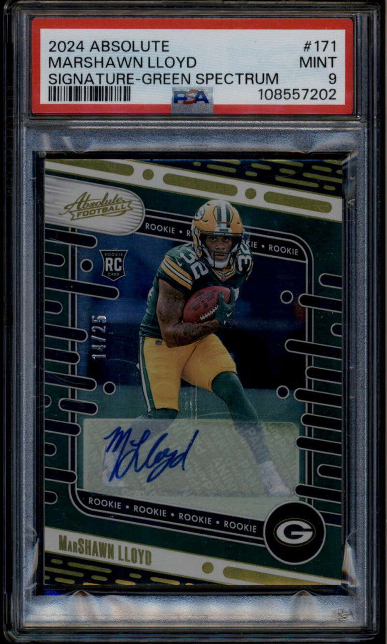 SOLD 185716 2024 Absolute Signatures Spectrum Green MarShawn Lloyd Rookie RC Auto /25 PSA 9