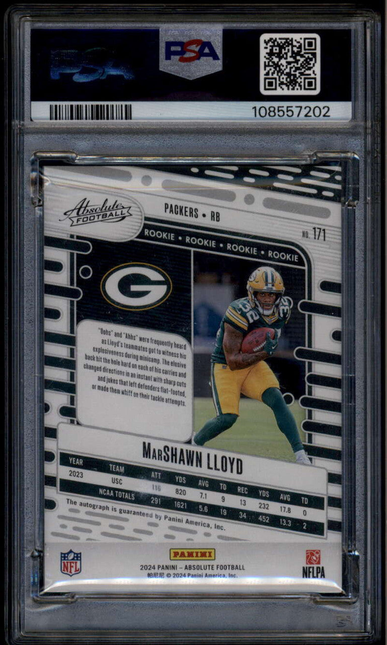 SOLD 185716 2024 Absolute Signatures Spectrum Green MarShawn Lloyd Rookie RC Auto /25 PSA 9