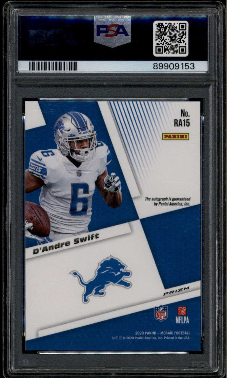 SOLD 185717 2020 Panini Mosaic Rookie Autographs Mosaic 15 D'Andre Swift RC Auto PSA 10 GEM