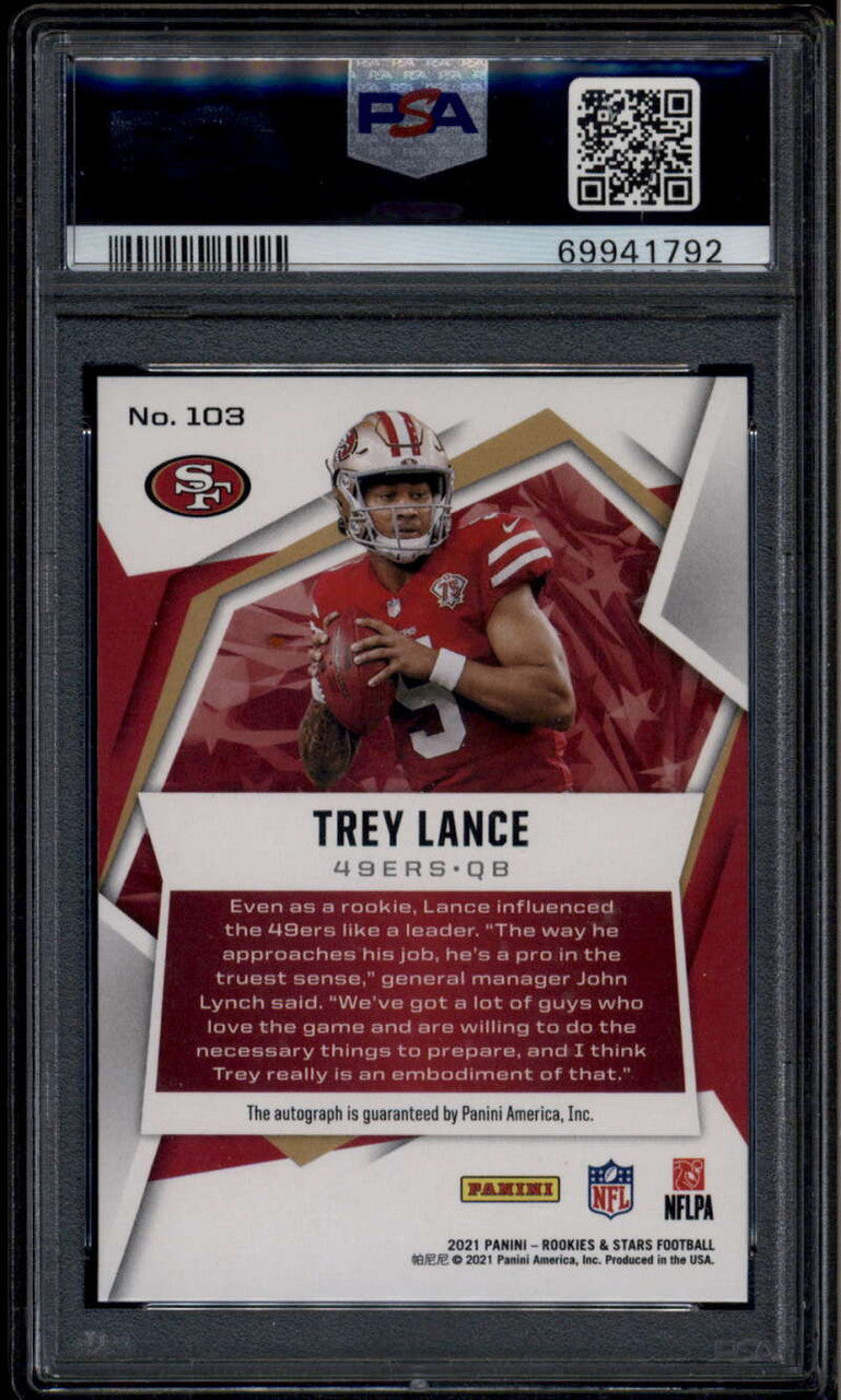 2021 Rookies and Stars Signatures Purple 103 Trey Lance RC Auto 10/25 PSA 10