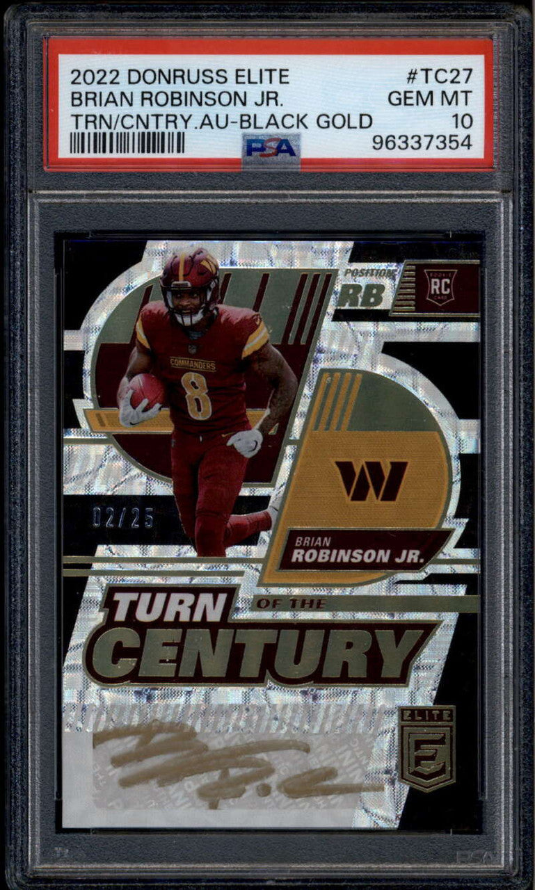 2022 Elite Turn of the Century Black Gold Brian Robinson Jr RC Auto 2/25 PSA 10