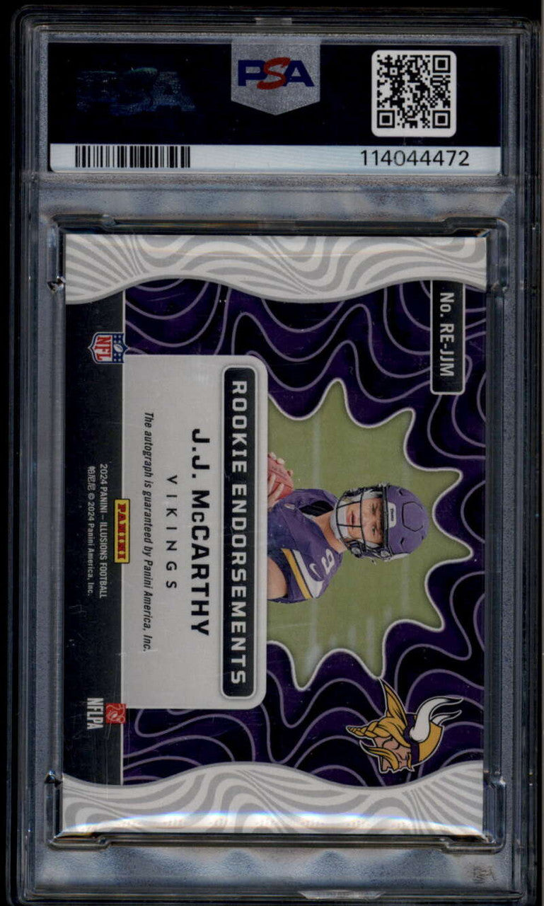 SOLD 185725 2024 Panini Illusions Rookie Endorsements 1 JJ McCarthy RC Auto 196/199 PSA 9