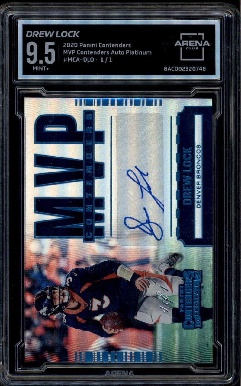 SOLD 185728 2020 Panini Contenders MVP Autographs Platinum 12 Drew Lock Auto 1/1 ARENA 9.5