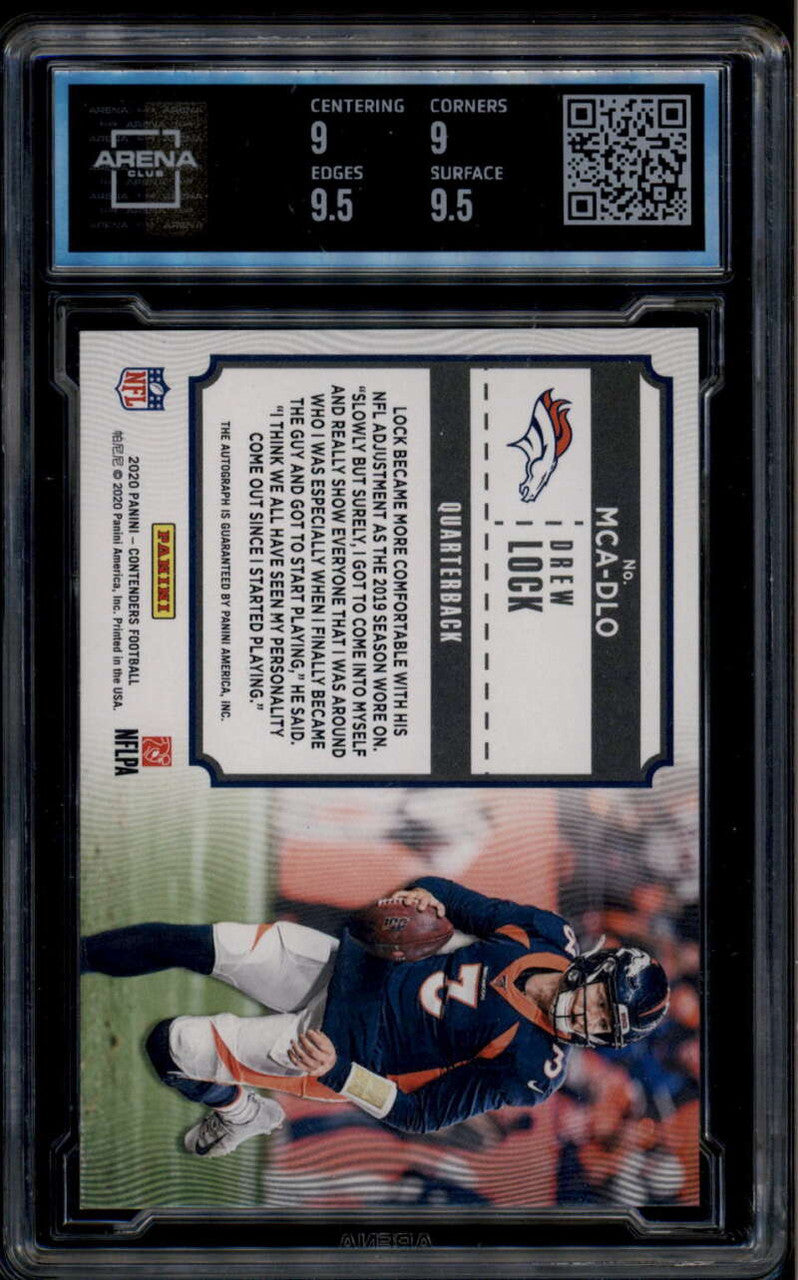 SOLD 185728 2020 Panini Contenders MVP Autographs Platinum 12 Drew Lock Auto 1/1 ARENA 9.5