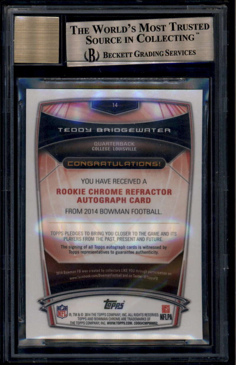 2014 Bowman Chrome Rookie Prism Refractor Teddy Bridgewater RC Auto 5/5 BGS 9.5
