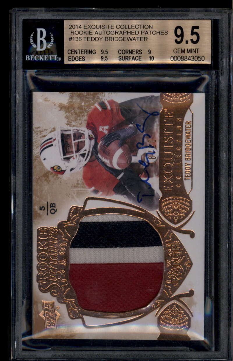 2014 Exquisite Collection 136 Teddy Bridgewater RC Patch Auto 18/20 BGS 9.5 GEM
