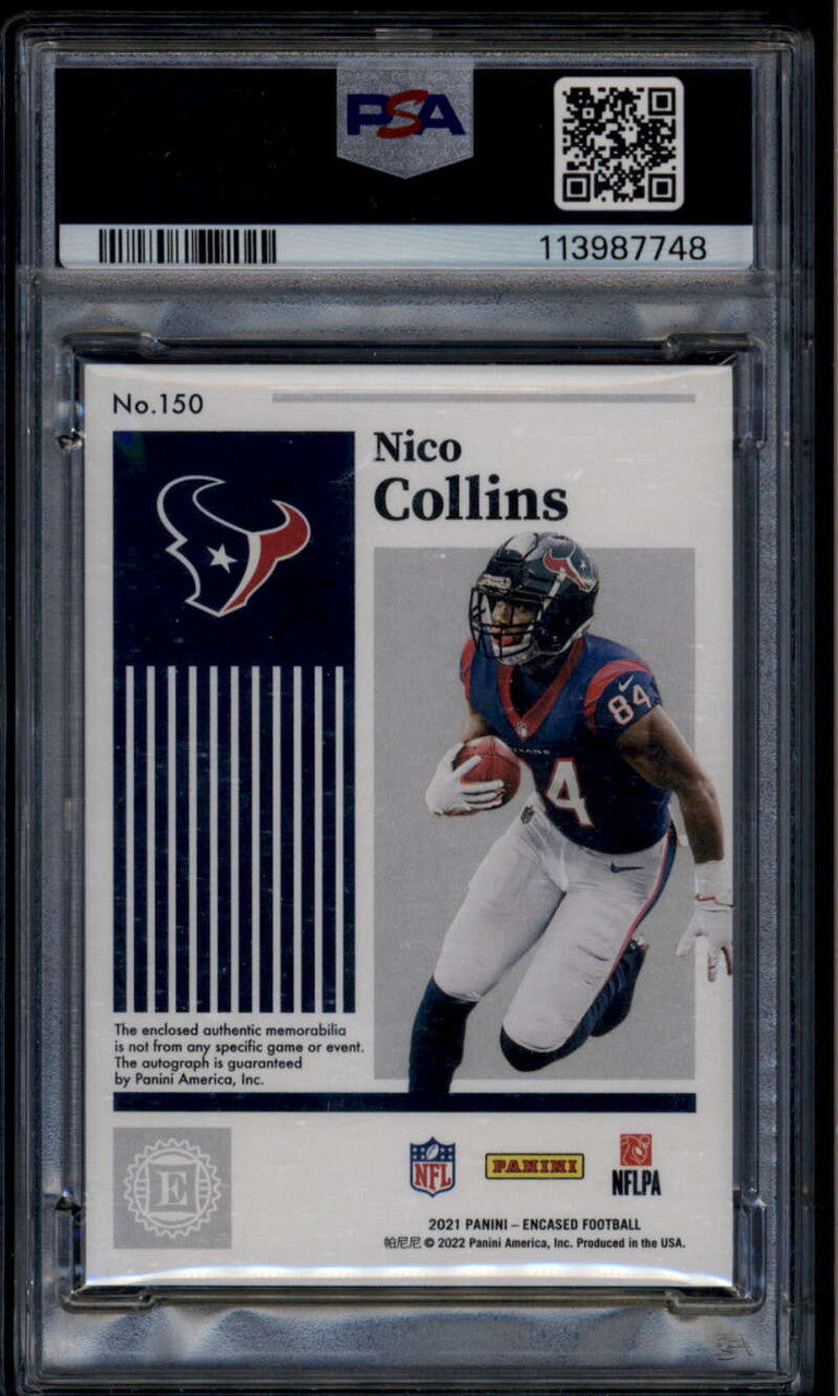 2021 Panini Encased 150 Nico Collins Rookie Cap Hat Patch Auto 10/50 PSA 9 MINT