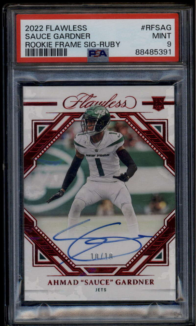 SOLD 185737 2022 Panini Flawless Frame Signatures 15 Ahmad Sauce Gardner RC Auto /10 PSA 9