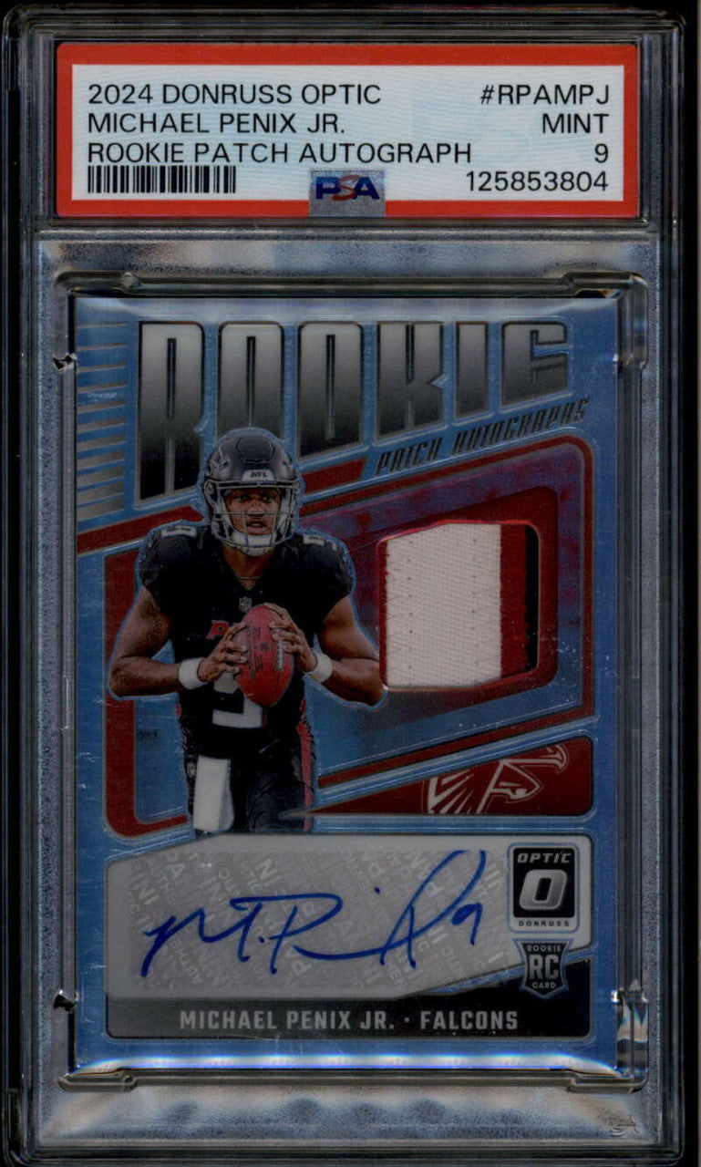SOLD 185738 2024 Donruss Optic Rookie Autographs Michael Penix Jr. RC Patch Auto 12/25 PSA 9