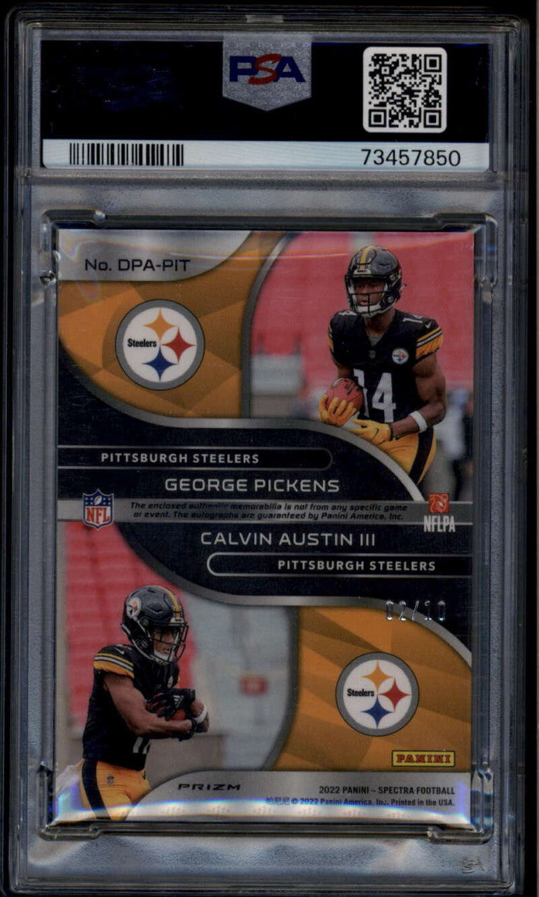 2022 Panini Spectra Autograph Black Austin Pickens RC Dual Patch Auto /10 PSA 10