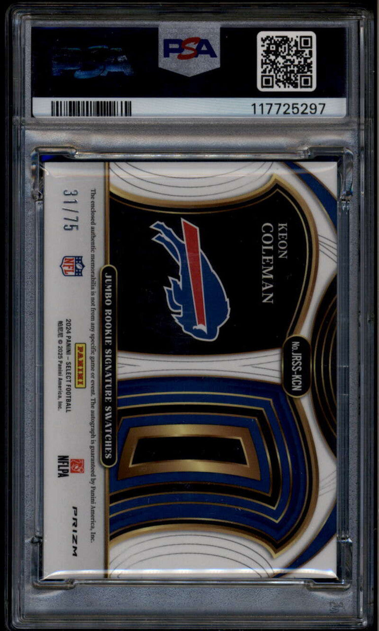 2024 Select Signatures Swatches Prizm Keon Coleman RC Jersey Auto 31/75 PSA 10