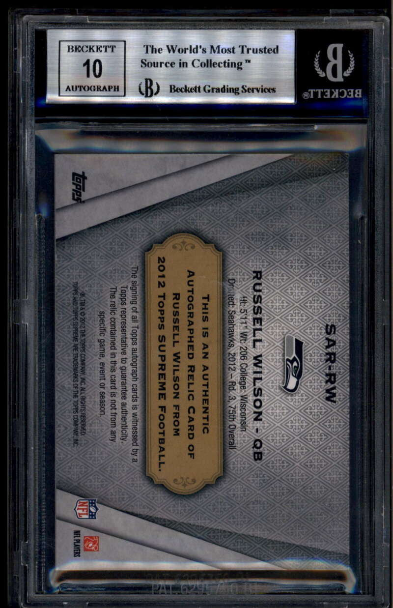 SOLD 185744 2012 Topps Supreme Autographed Russell Wilson Rookie RC Jersey Auto 6/51 BGS 9