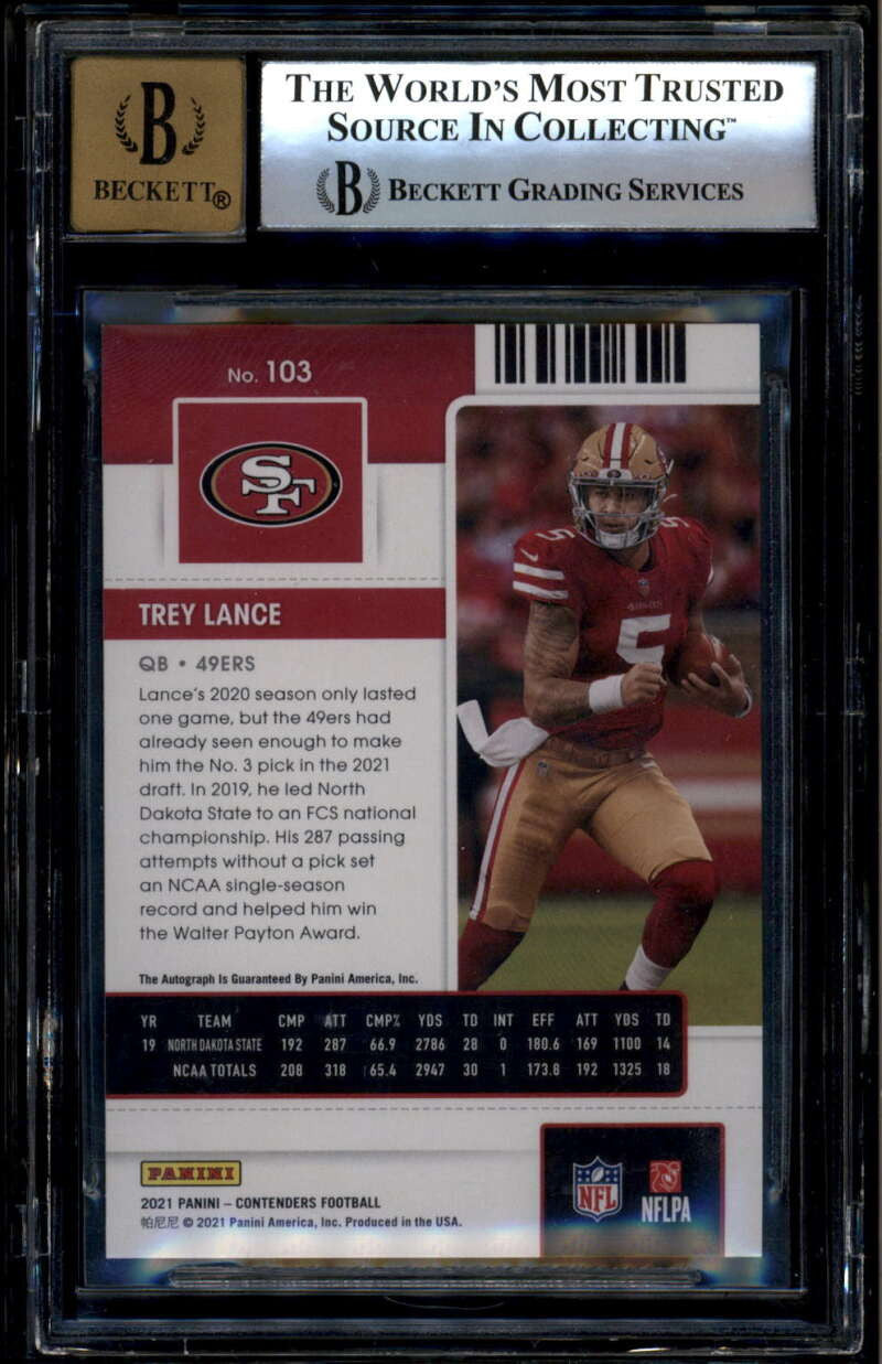 2021 Panini Contenders Rookie Ticket Preview Green Trey Lance RC Auto 3/10 BGS 9