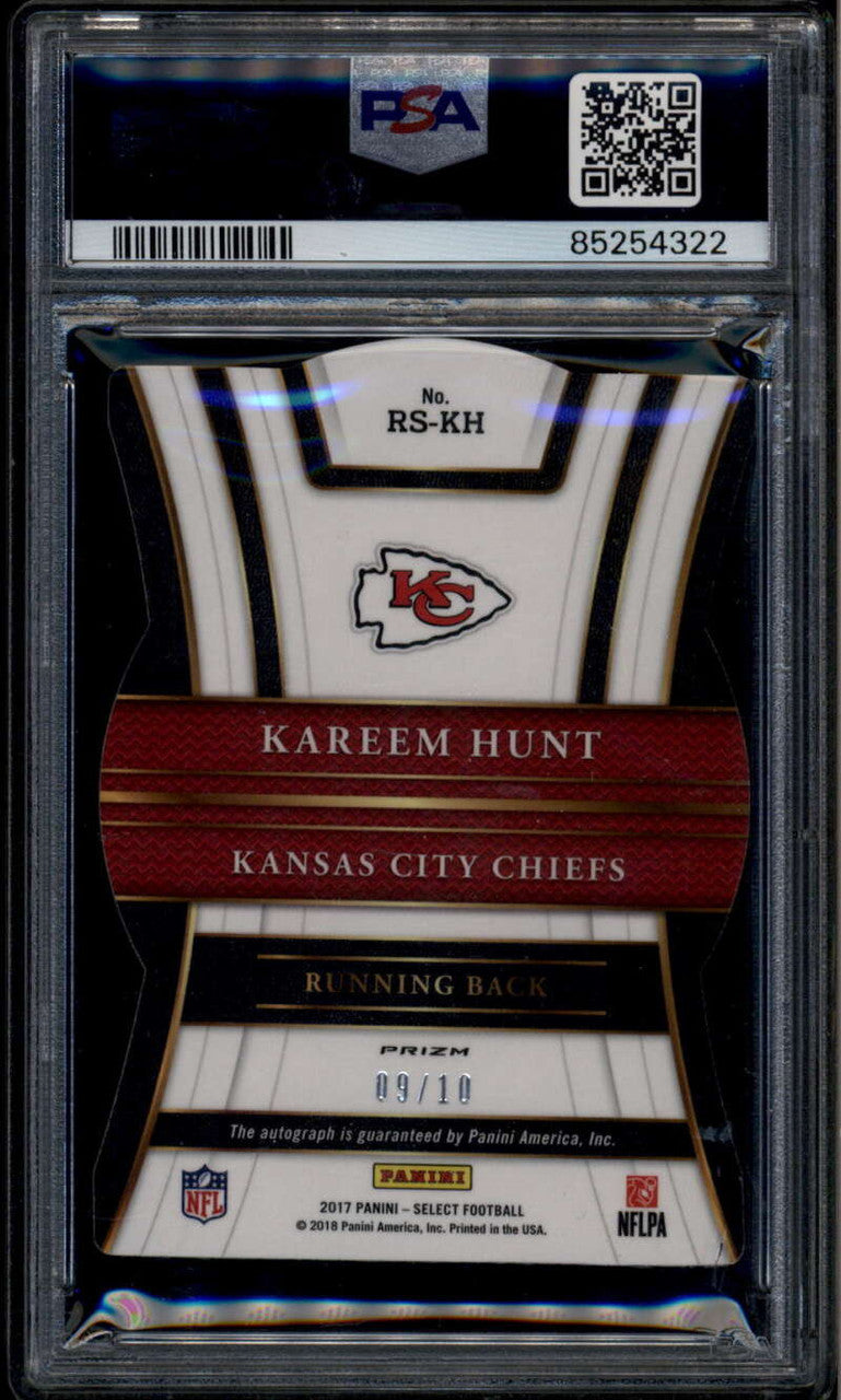 SOLD 185747 2017 Select Rookie Signatures Prizm Gold Die Cut Kareem Hunt RC Auto 9/10 PSA 10