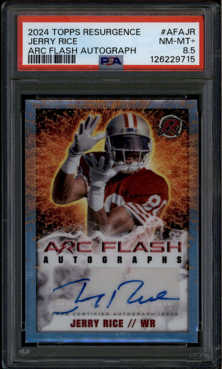 SOLD 185752 2024 Topps Resurgence Arc Flash Autographs AFAJR Jerry Rice Auto PSA 8.5 NM-MT+