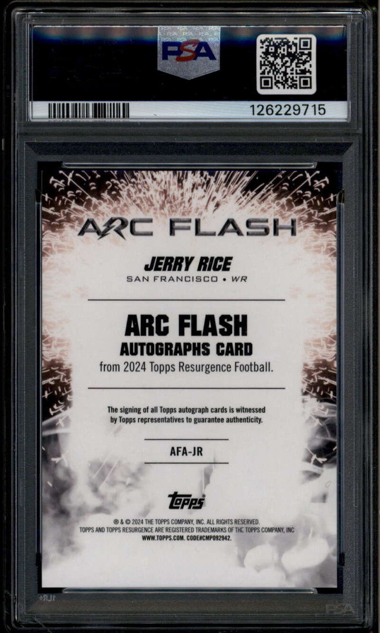 SOLD 185752 2024 Topps Resurgence Arc Flash Autographs AFAJR Jerry Rice Auto PSA 8.5 NM-MT+
