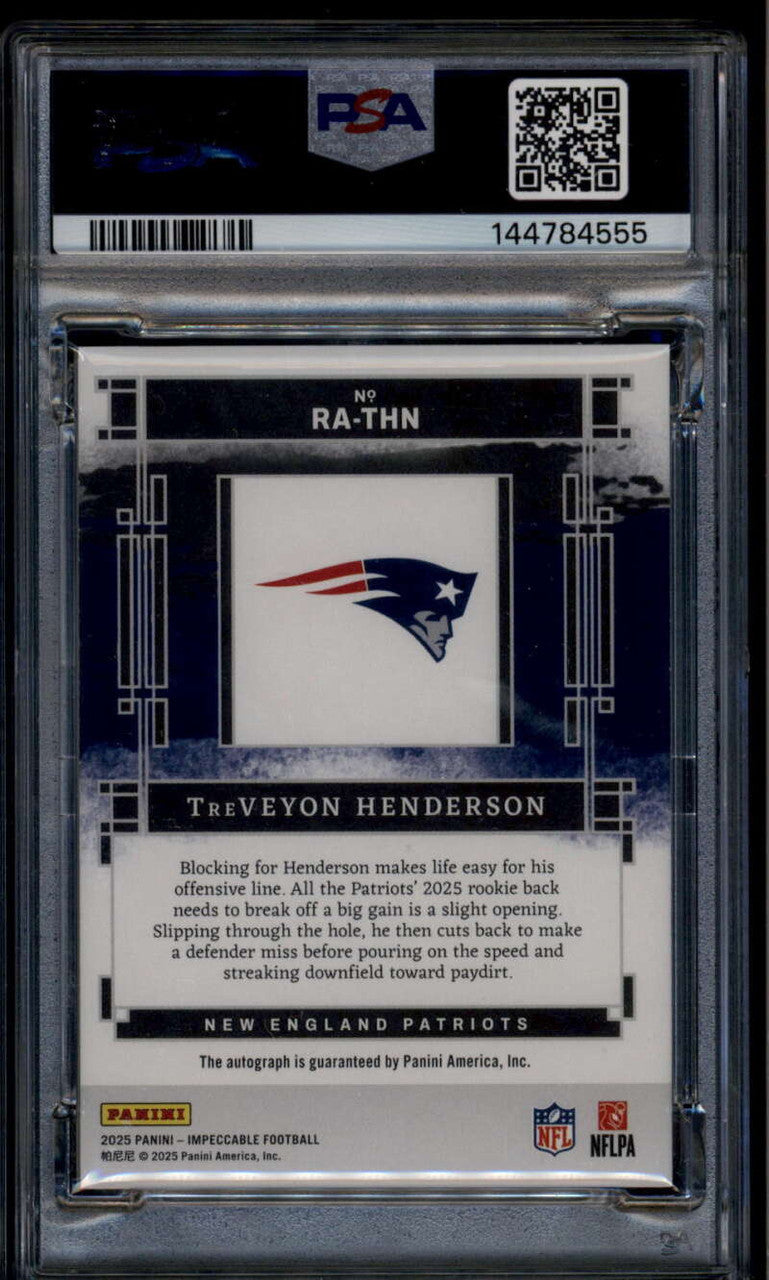 2025 Panini Impeccable Rookie Autographs TreVeyon Henderson RC Auto 37/49 PSA 10
