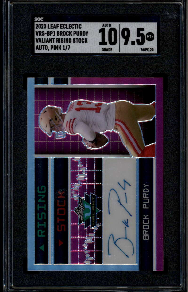 2023 Leaf Eclectic Valiant Rising Stock Pink Brock Purdy Auto 1/7 SGC 9.5 MT+ 10