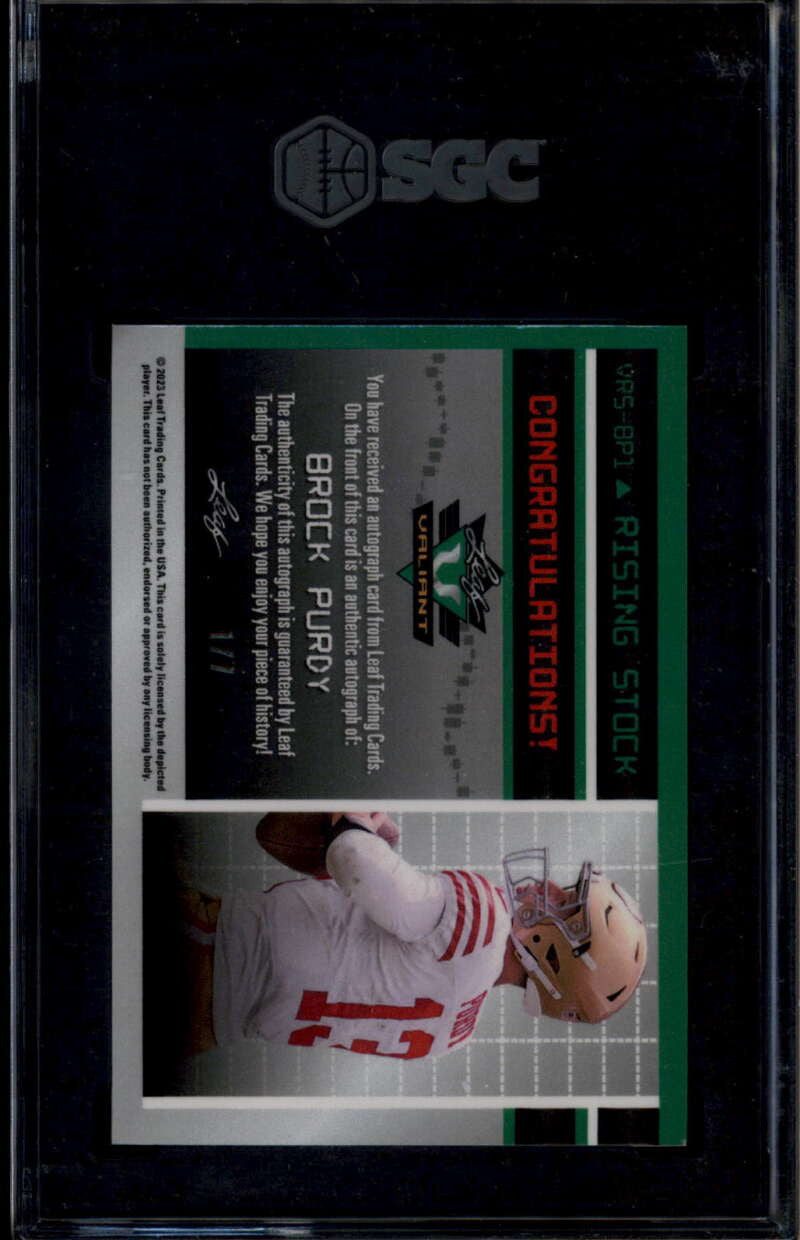 2023 Leaf Eclectic Valiant Rising Stock Pink Brock Purdy Auto 1/7 SGC 9.5 MT+ 10