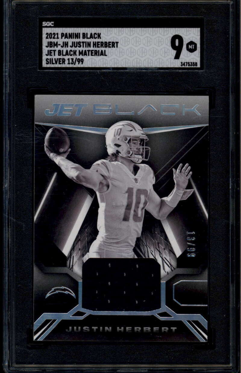 2021 Panini Black Jet Materials Silver 12 Justin Herbert Jersey 13/99 SGC 9 MT