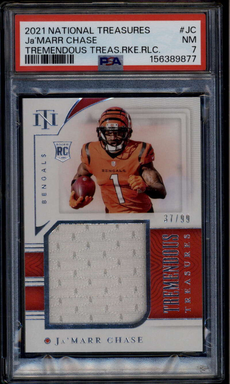 SOLD 185795 2021 Panini National Treasures Tremendous 7 Ja'Marr Chase RC Jersey 37/99 PSA 7