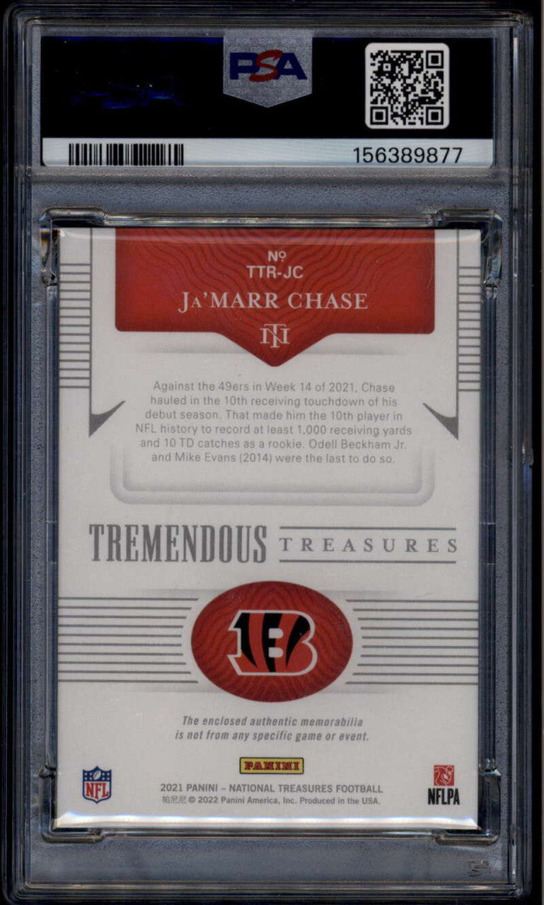 SOLD 185795 2021 Panini National Treasures Tremendous 7 Ja'Marr Chase RC Jersey 37/99 PSA 7