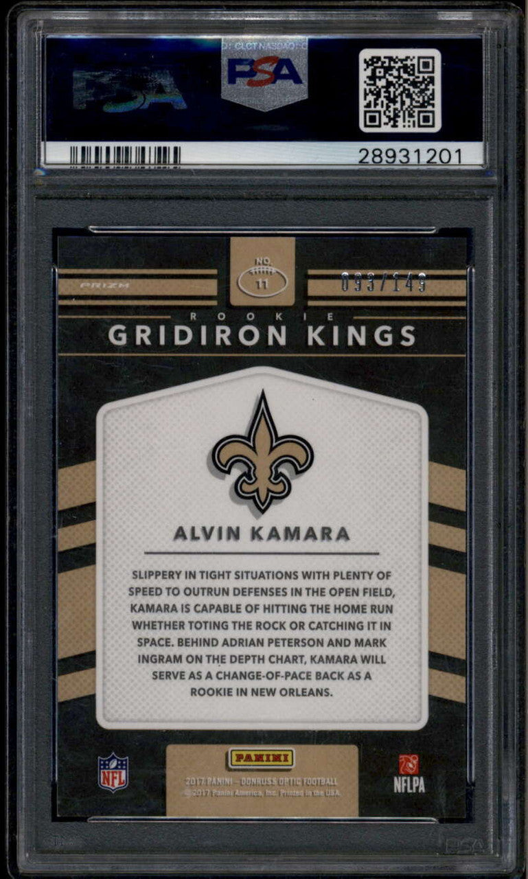2017 Donruss Optic Rookie Gridiron Kings Blue 11 Alvin Kamara RC 93/149 PSA 9